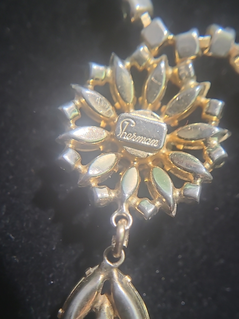 Elegant Sherman Gold-Tone Floral Crystal Rhinestone Pendant Necklace - Picture 3 of 14